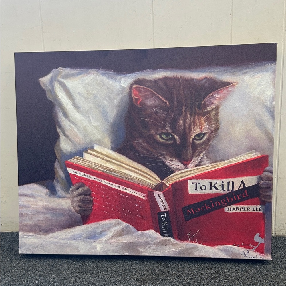 Art Print of a Cat reading a book